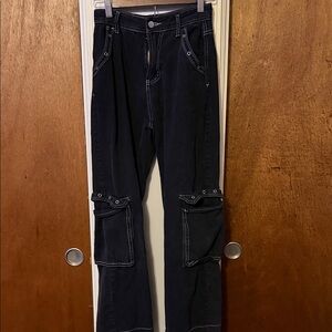 Black Cargo Pants with White Stitching